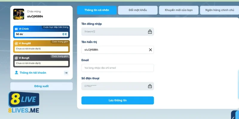 Cách xác thực tài khoản 8Live