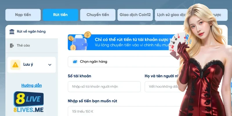 Điều kiện để thực hiện giao dịch rút tiền tại 8Live