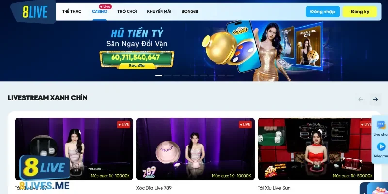 Hướng dẫn cách tham gia casino 8Live